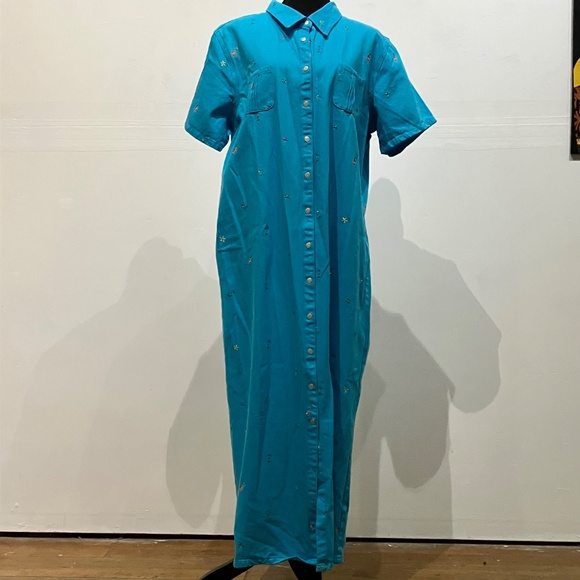 Denim & Co Blue embroidered button-down maxi dress - Picture 2 of 13